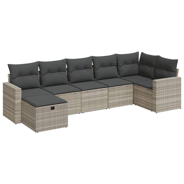 sofasæt til haven 7 dele med hynder polyrattan lysegrå