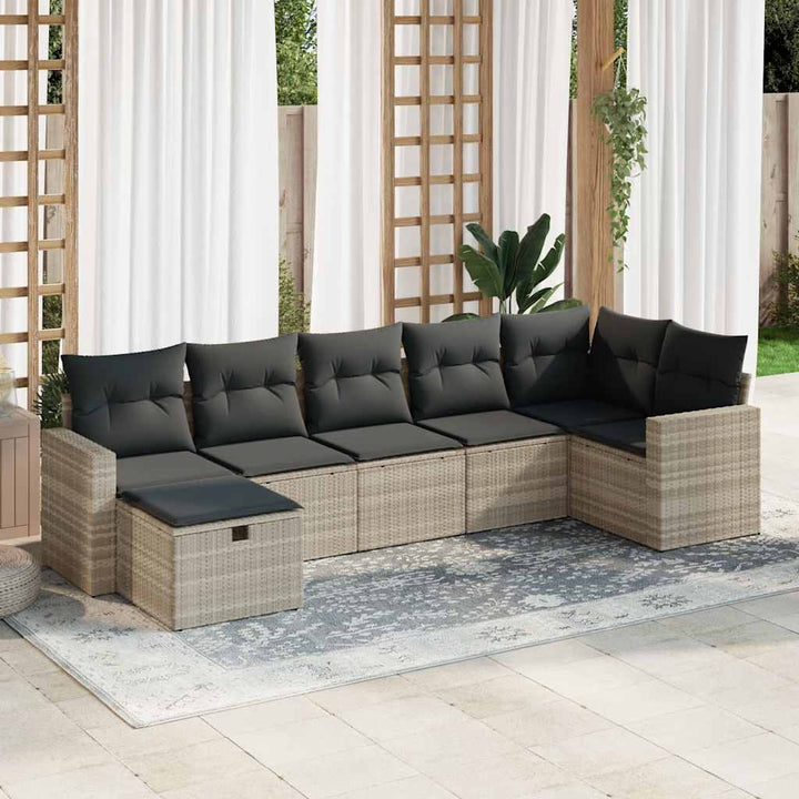 sofasæt til haven 7 dele med hynder polyrattan lysegrå