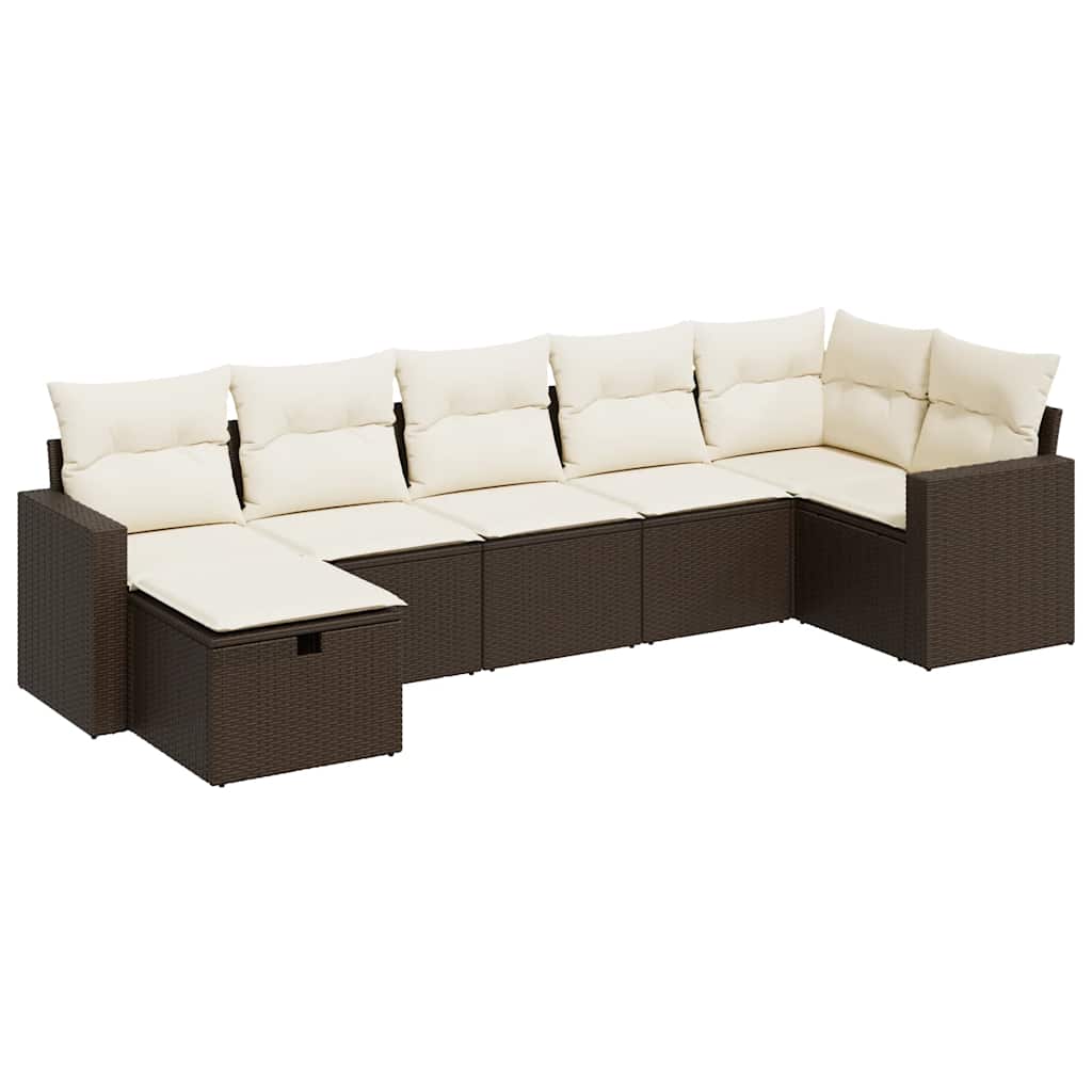 sofasæt til haven 7 dele med hynder polyrattan brun