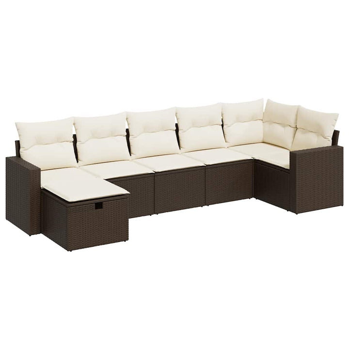 sofasæt til haven 7 dele med hynder polyrattan brun