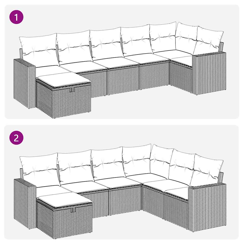 sofasæt til haven 7 dele med hynder polyrattan brun