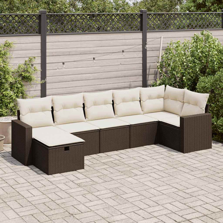 sofasæt til haven 7 dele med hynder polyrattan brun