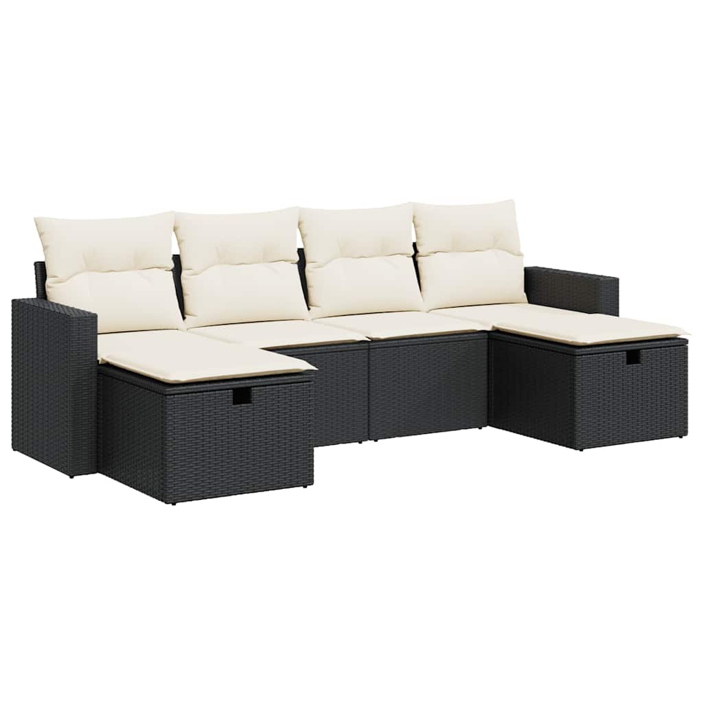sofasæt til haven 6 dele med hynder polyrattan sort