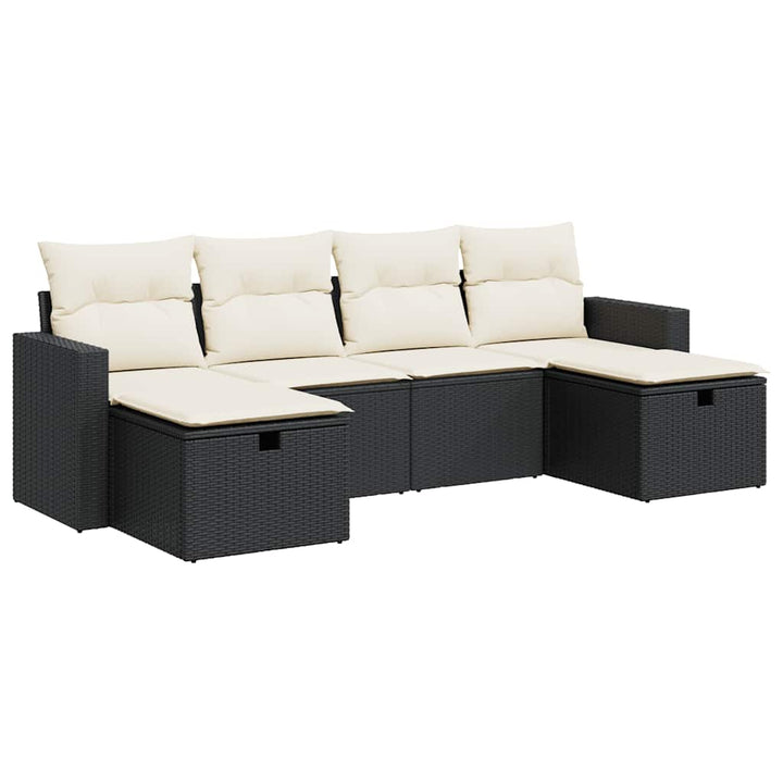 sofasæt til haven 6 dele med hynder polyrattan sort