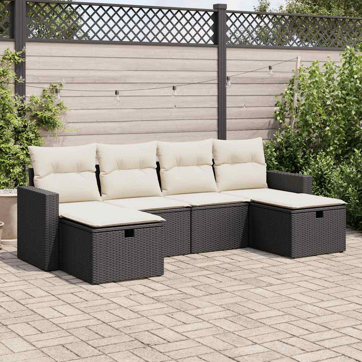 sofasæt til haven 6 dele med hynder polyrattan sort