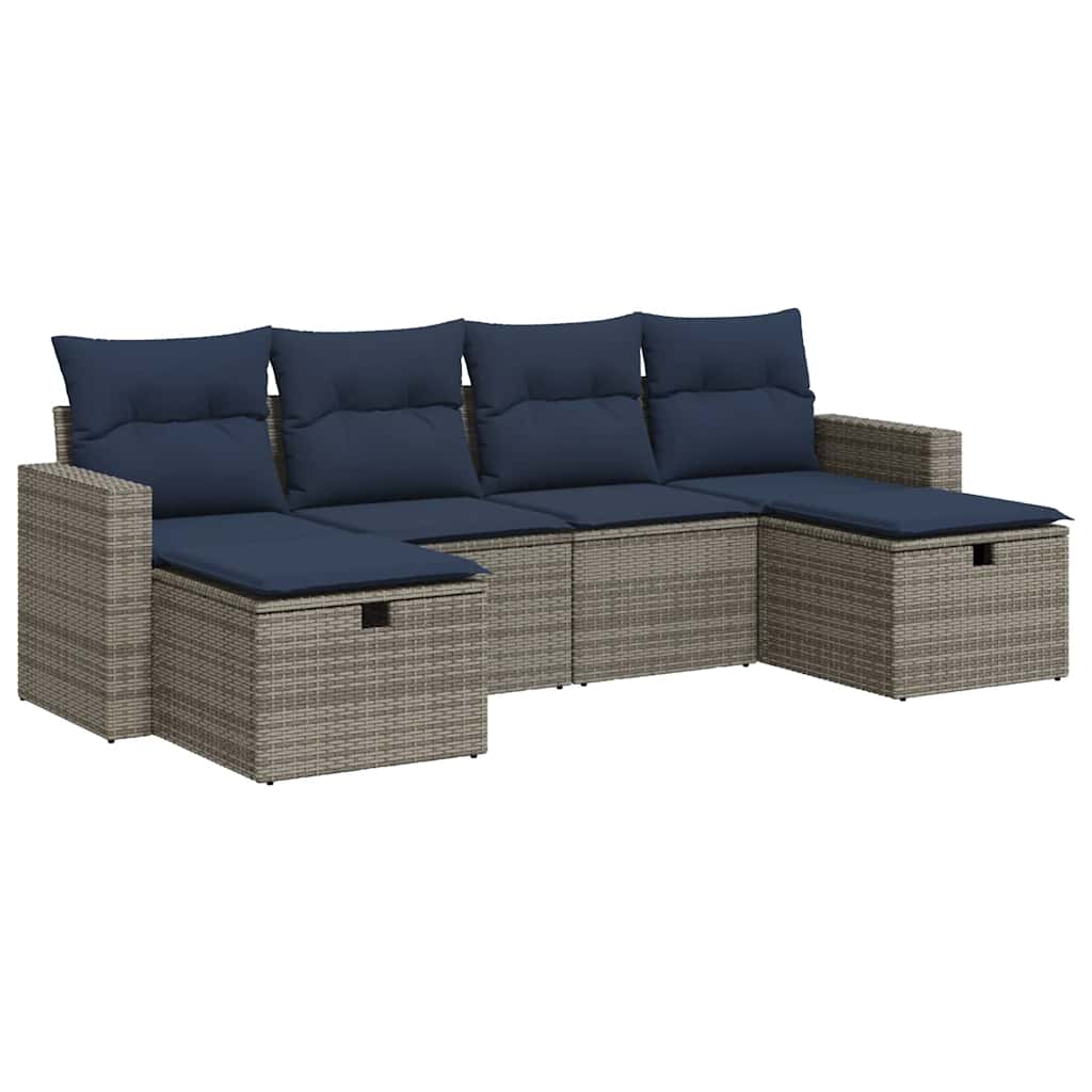 sofasæt til haven 6 dele med hynder polyrattan grå
