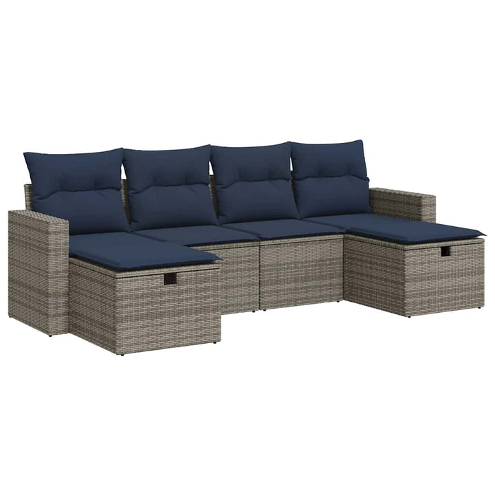 sofasæt til haven 6 dele med hynder polyrattan grå