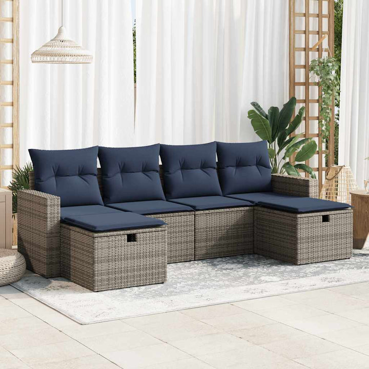 sofasæt til haven 6 dele med hynder polyrattan grå