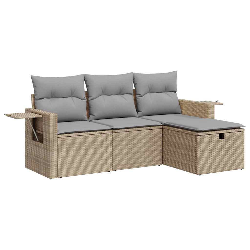 sofasæt til haven 4 dele med hynder polyrattan beige