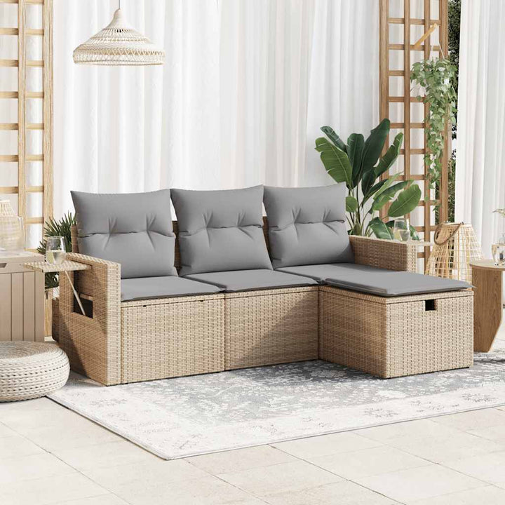 sofasæt til haven 4 dele med hynder polyrattan beige