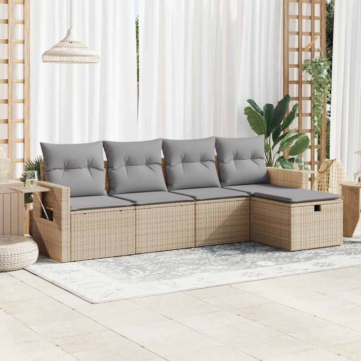 sofasæt til haven 5 dele med hynder polyrattan beige