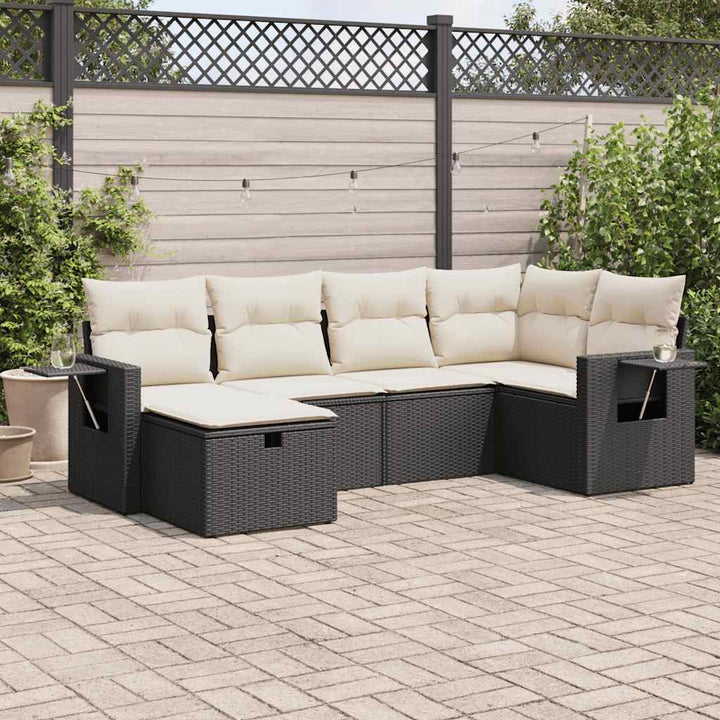 sofasæt til haven 6 dele med hynder polyrattan sort