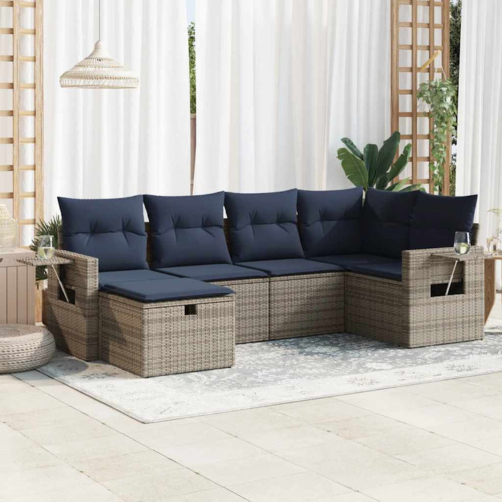 sofasæt til haven 6 dele med hynder polyrattan grå