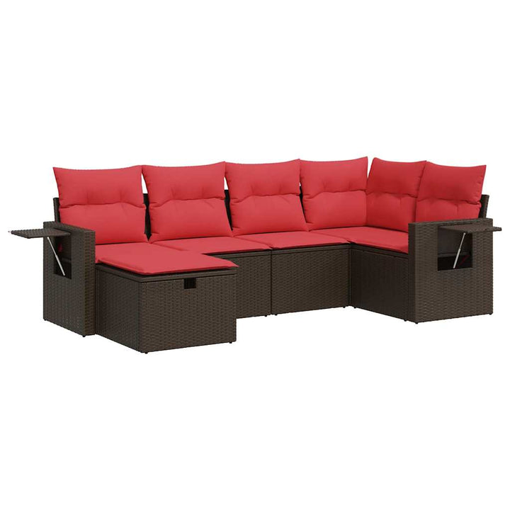 sofasæt til haven 6 dele med hynder polyrattan brun