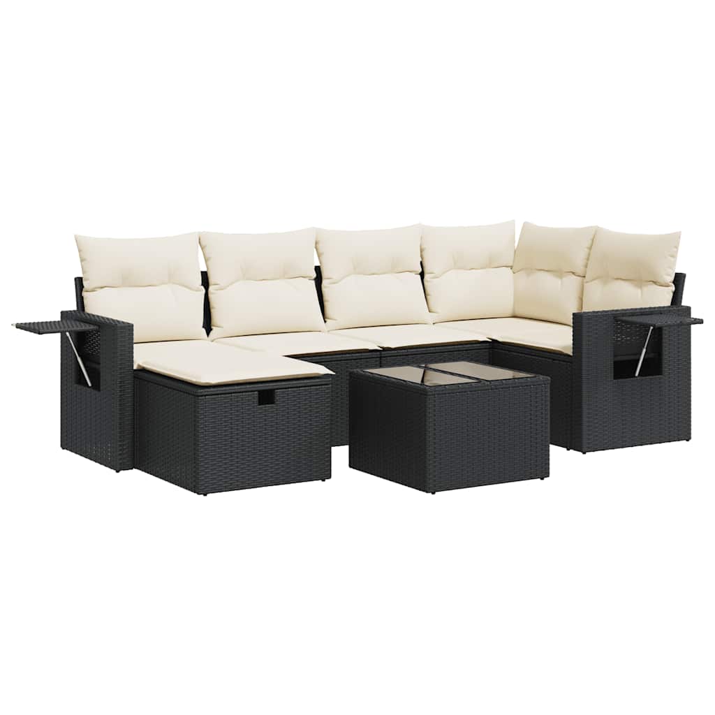 sofasæt til haven 7 dele med hynder polyrattan sort