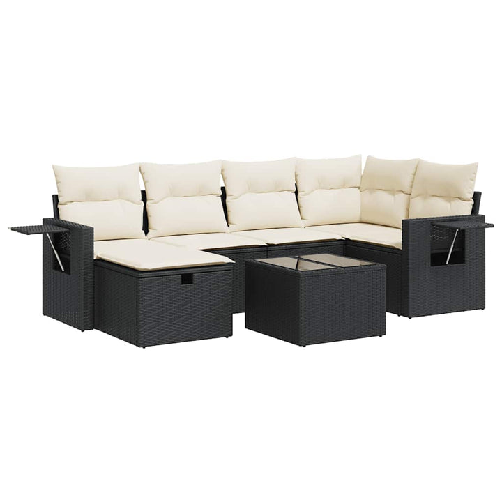 sofasæt til haven 7 dele med hynder polyrattan sort
