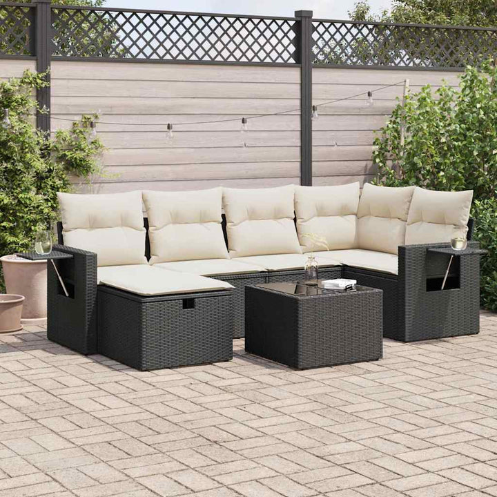 sofasæt til haven 7 dele med hynder polyrattan sort