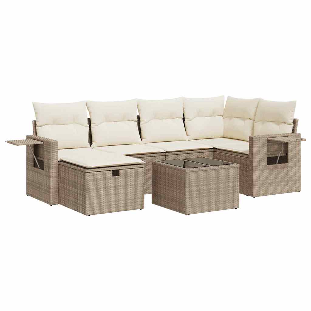 sofasæt til haven 7 dele med hynder polyrattan beige
