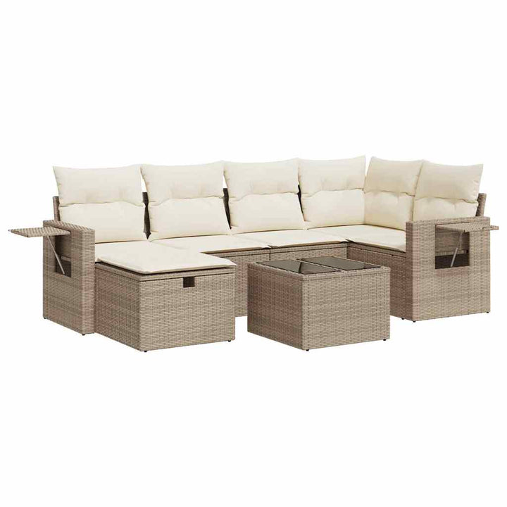 sofasæt til haven 7 dele med hynder polyrattan beige