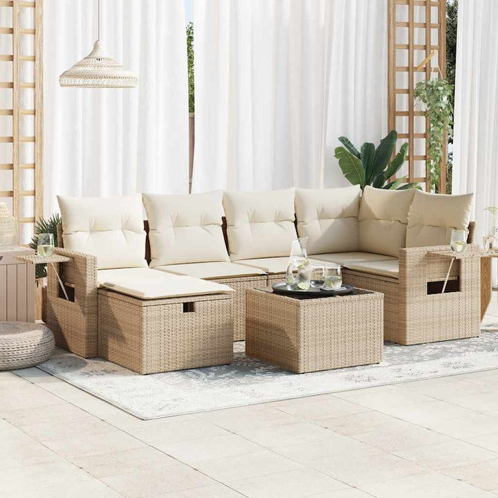 sofasæt til haven 7 dele med hynder polyrattan beige