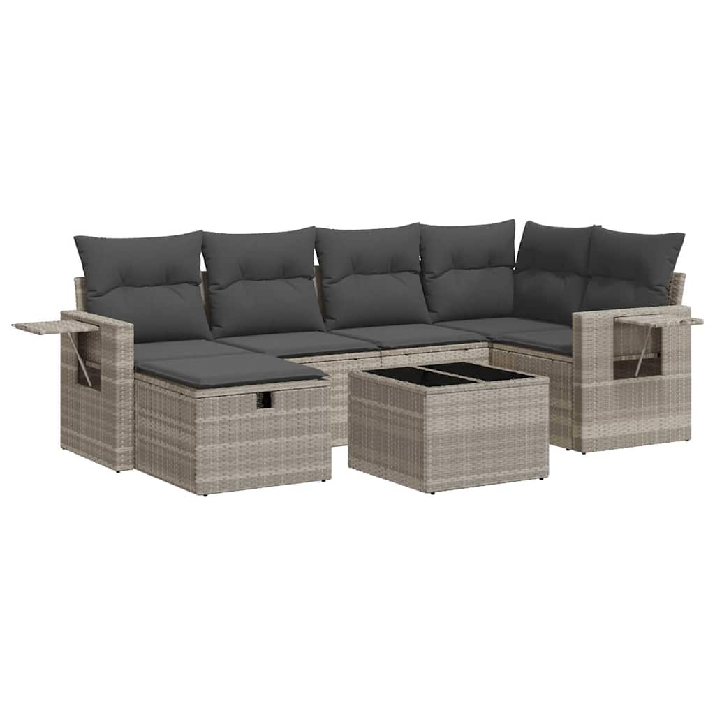 sofasæt til haven 7 dele med hynder polyrattan lysegrå
