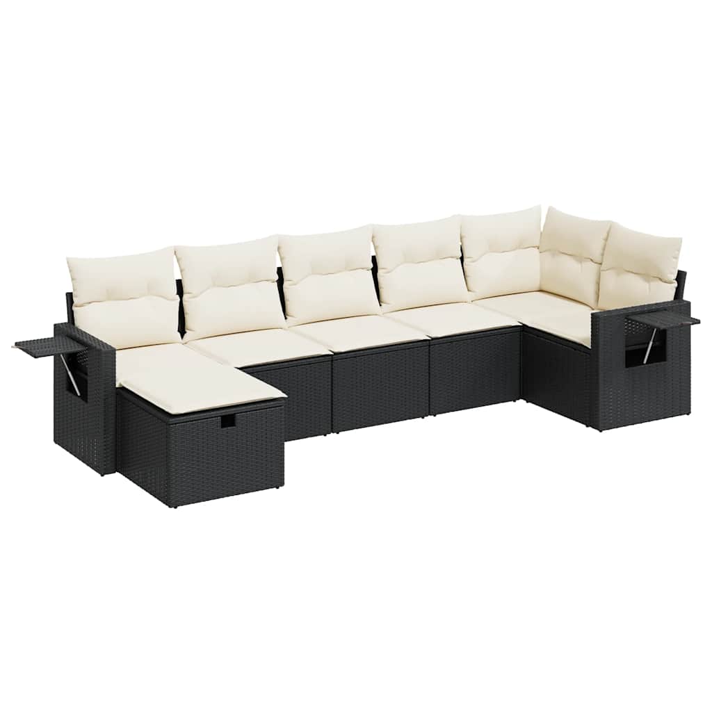 sofasæt til haven 7 dele med hynder polyrattan sort
