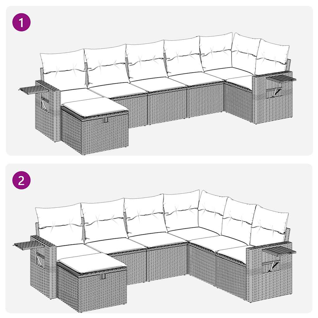 sofasæt til haven 7 dele med hynder polyrattan sort