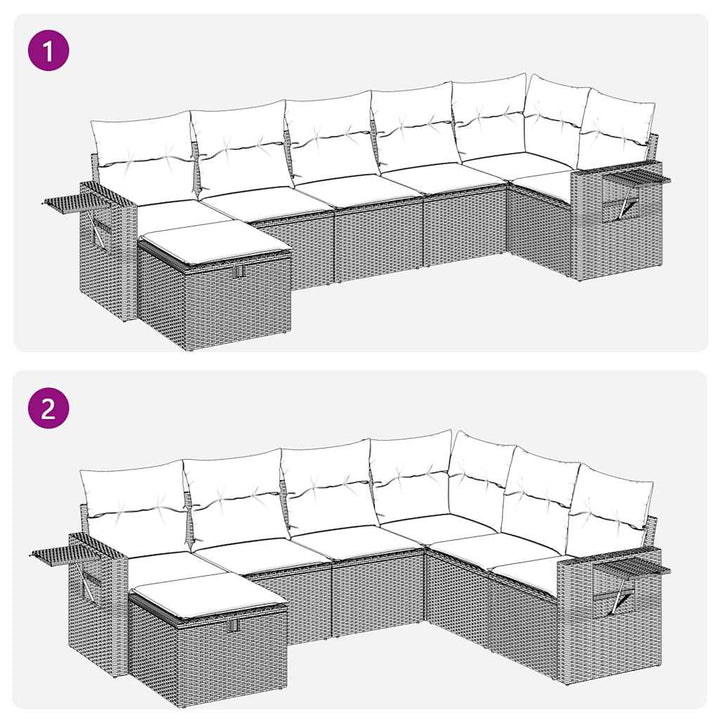 sofasæt til haven 7 dele med hynder polyrattan sort
