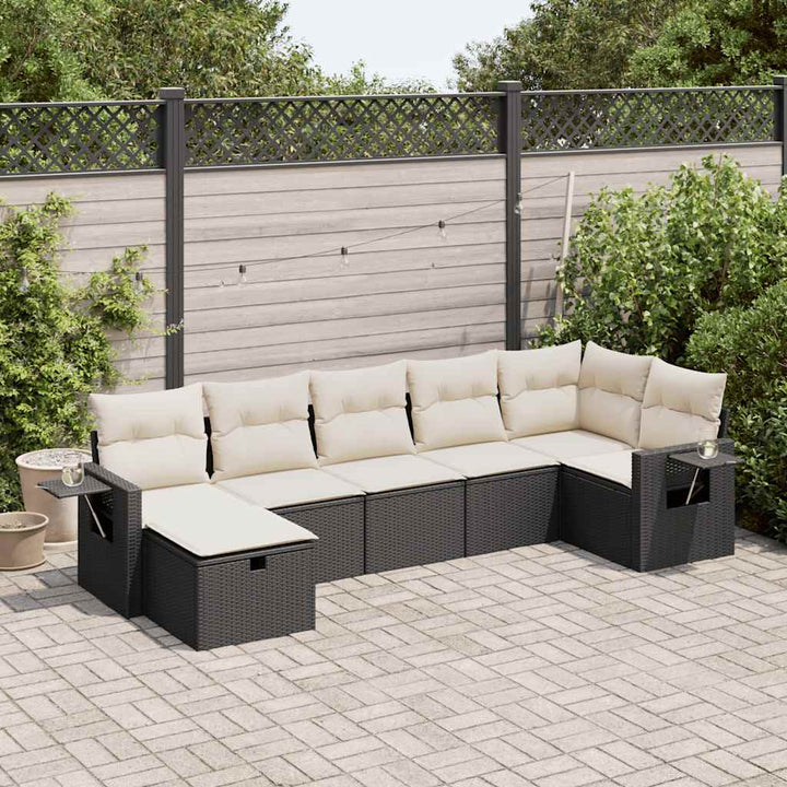 sofasæt til haven 7 dele med hynder polyrattan sort