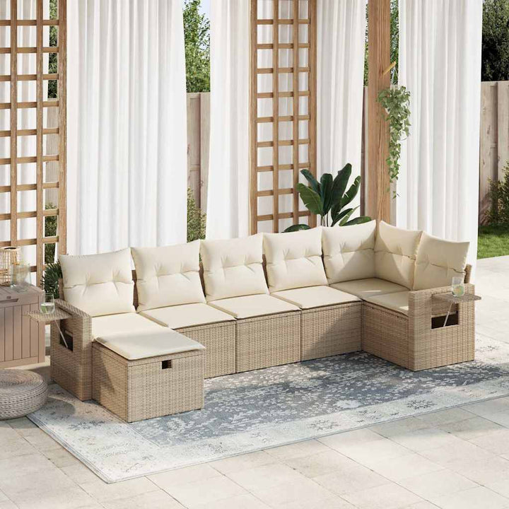 sofasæt til haven 7 dele med hynder polyrattan beige