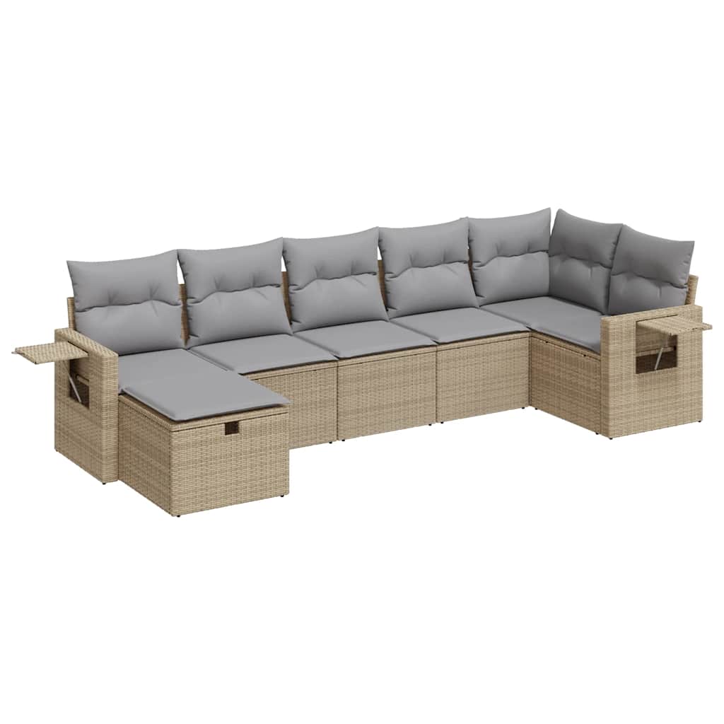 sofasæt til haven 7 dele med hynder polyrattan beige
