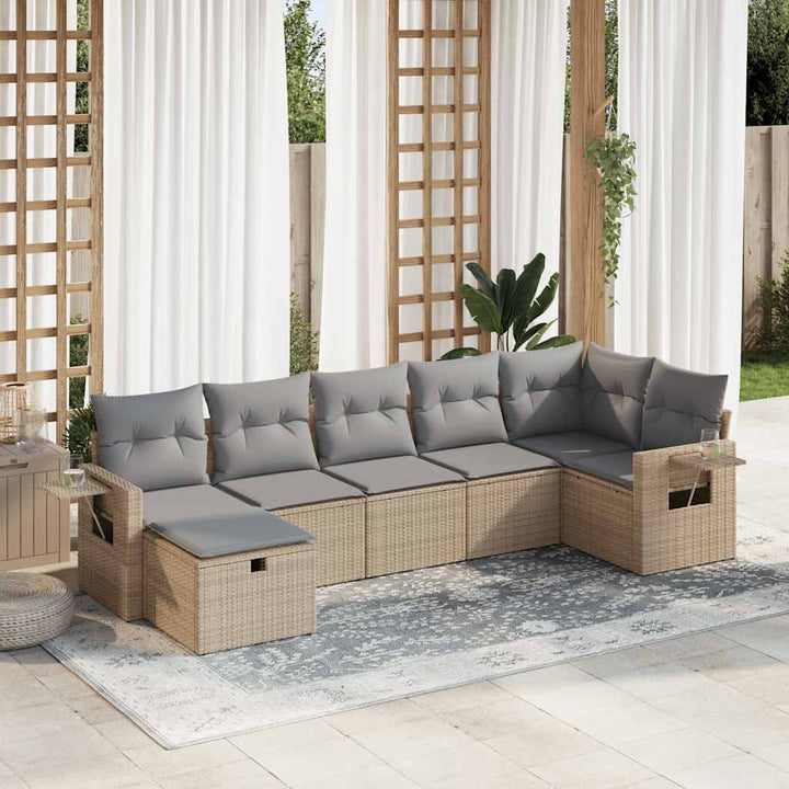sofasæt til haven 7 dele med hynder polyrattan beige