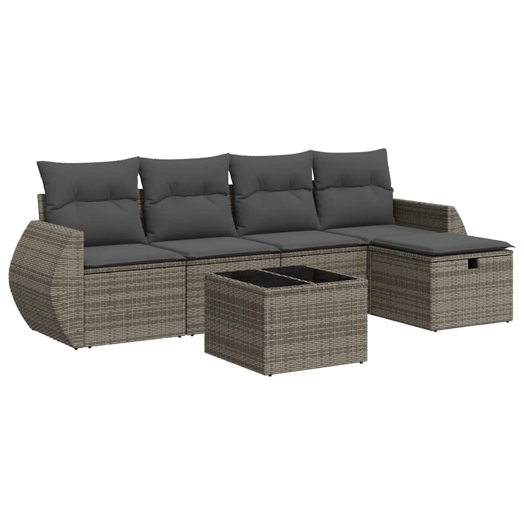 sofasæt til haven 6 dele med hynder polyrattan grå