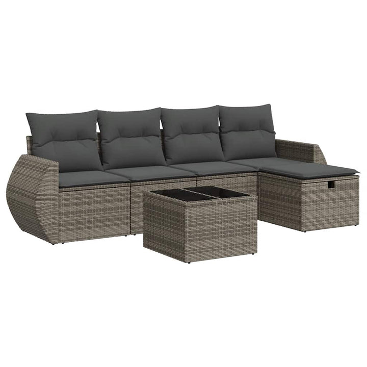 sofasæt til haven 6 dele med hynder polyrattan grå