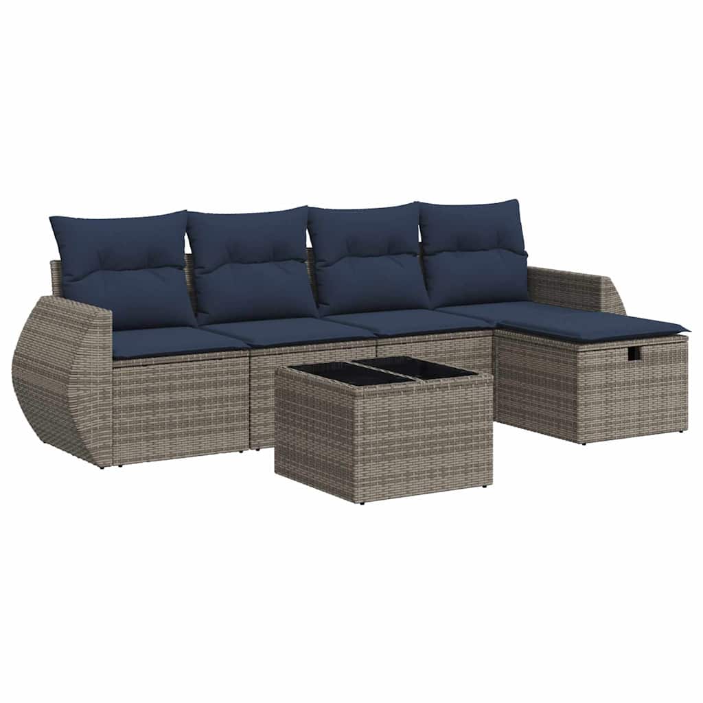 sofasæt til haven 6 dele med hynder polyrattan grå