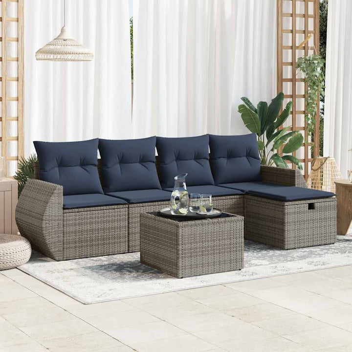 sofasæt til haven 6 dele med hynder polyrattan grå