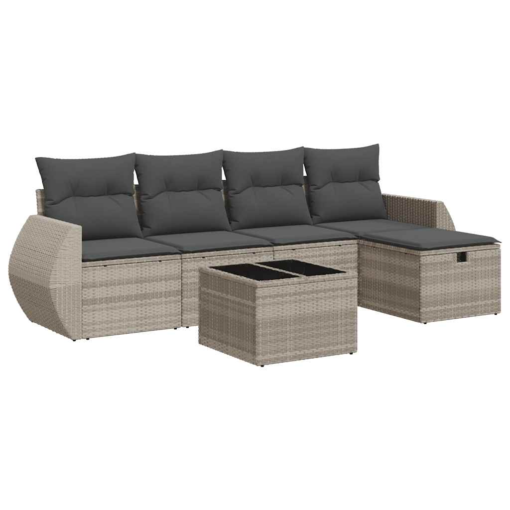 sofasæt til haven 6 dele med hynder polyrattan lysegrå