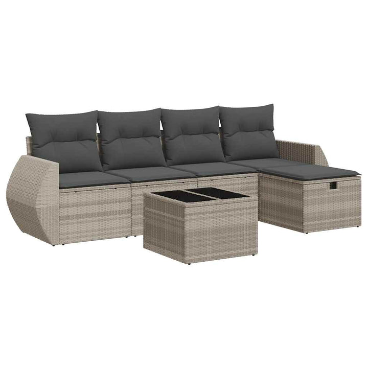 sofasæt til haven 6 dele med hynder polyrattan lysegrå