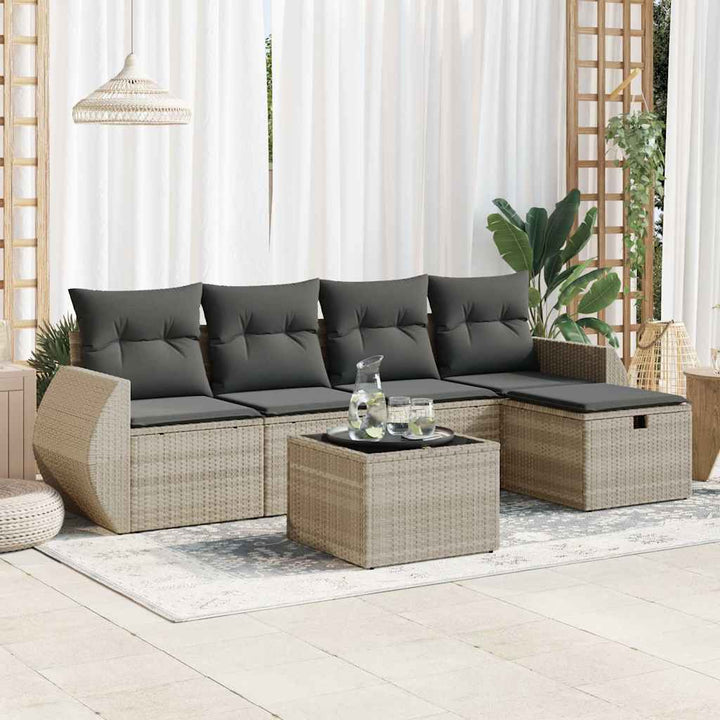 sofasæt til haven 6 dele med hynder polyrattan lysegrå