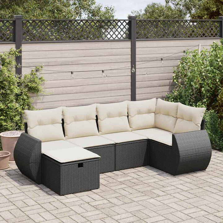 sofasæt til haven 6 dele med hynder polyrattan sort