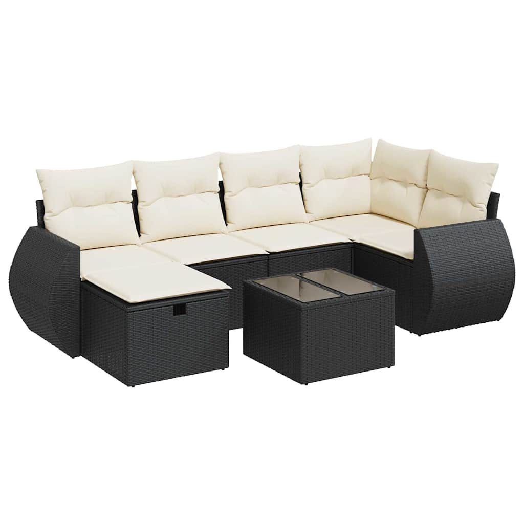 sofasæt til haven 7 dele med hynder polyrattan sort