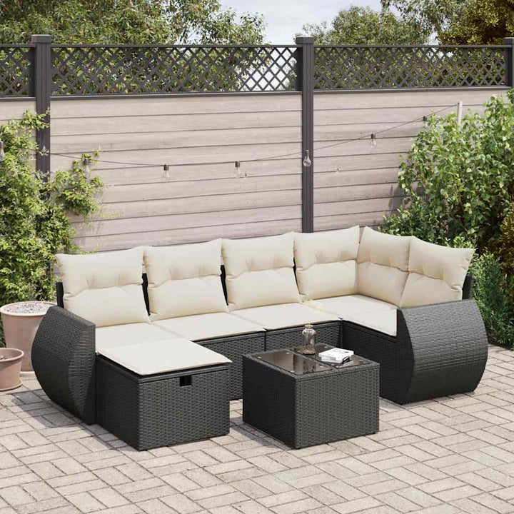 sofasæt til haven 7 dele med hynder polyrattan sort