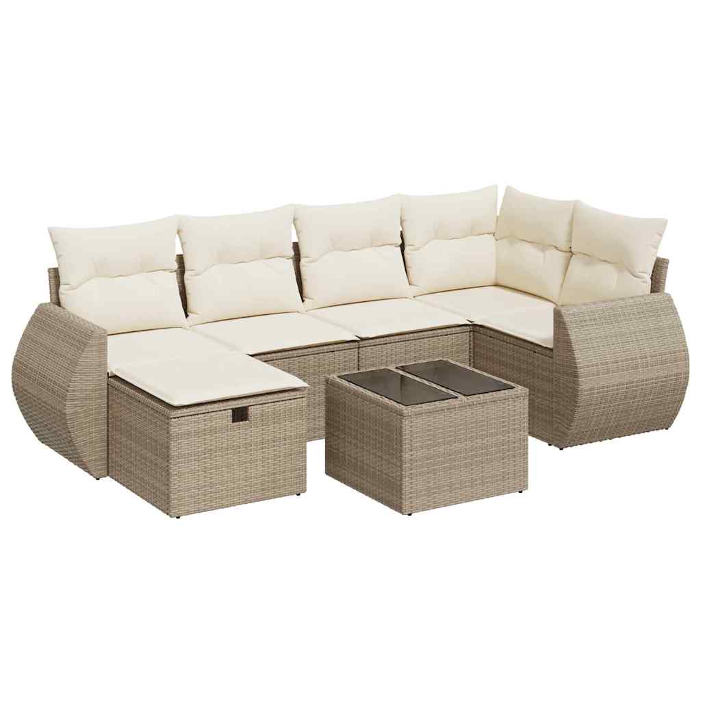 sofasæt til haven 7 dele med hynder polyrattan beige