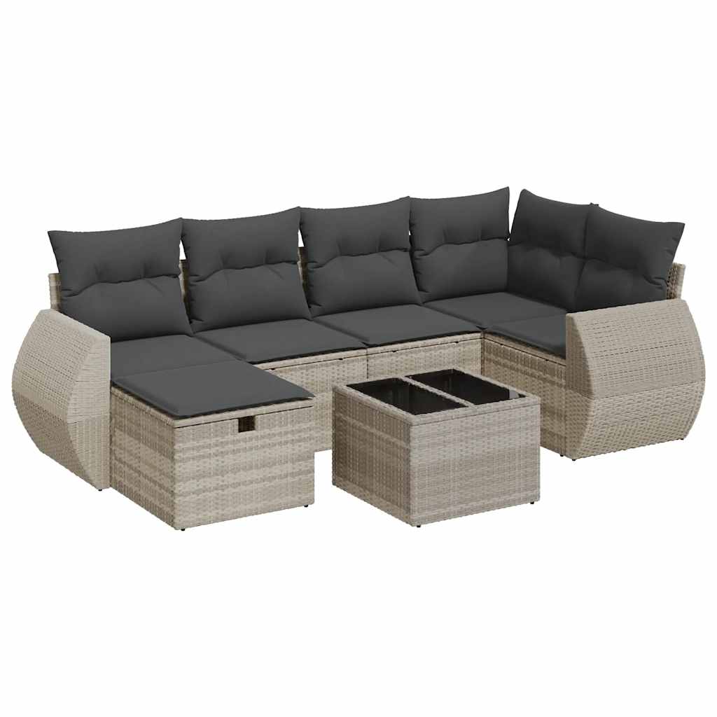 sofasæt til haven 7 dele med hynder polyrattan lysegrå