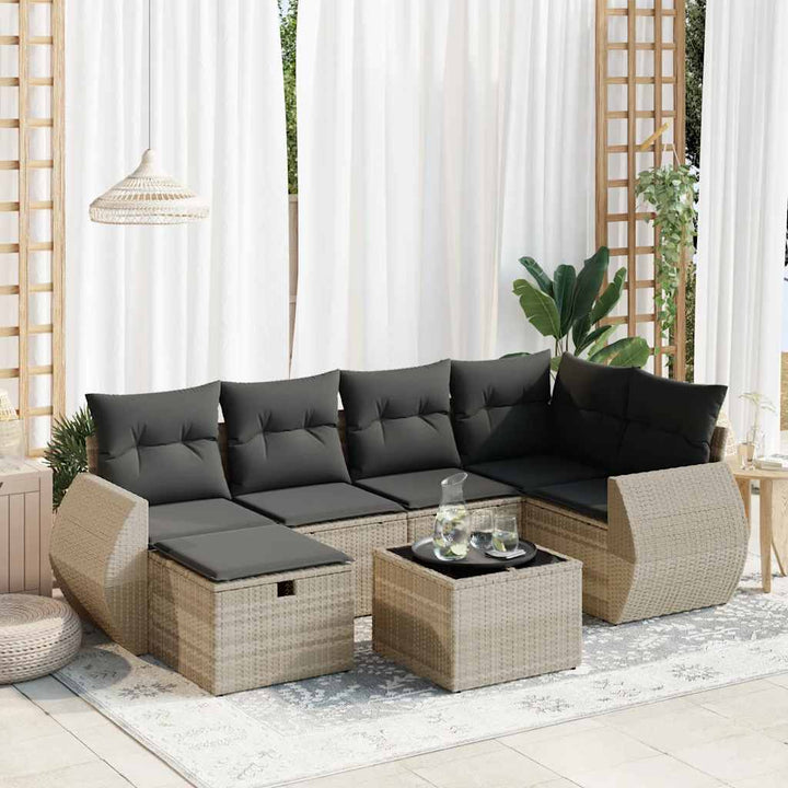 sofasæt til haven 7 dele med hynder polyrattan lysegrå