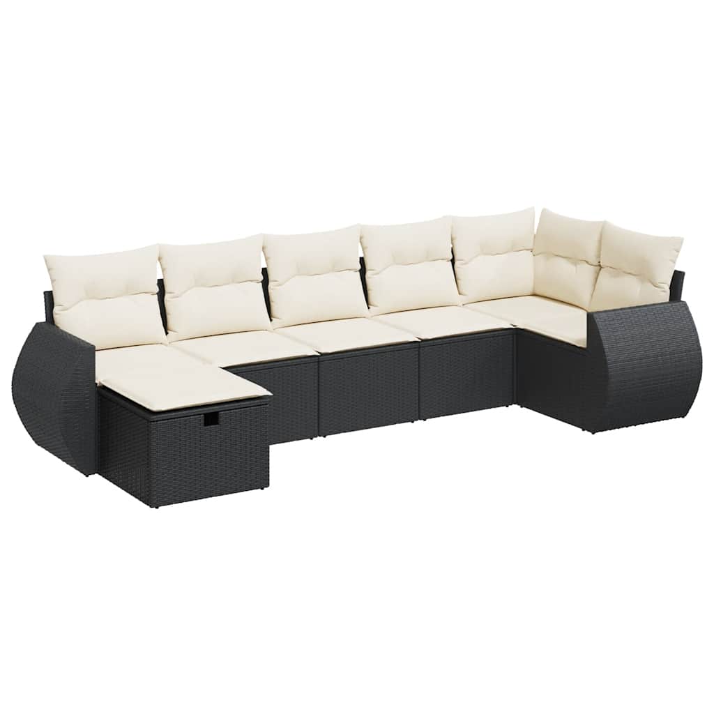 sofasæt til haven 7 dele med hynder polyrattan sort