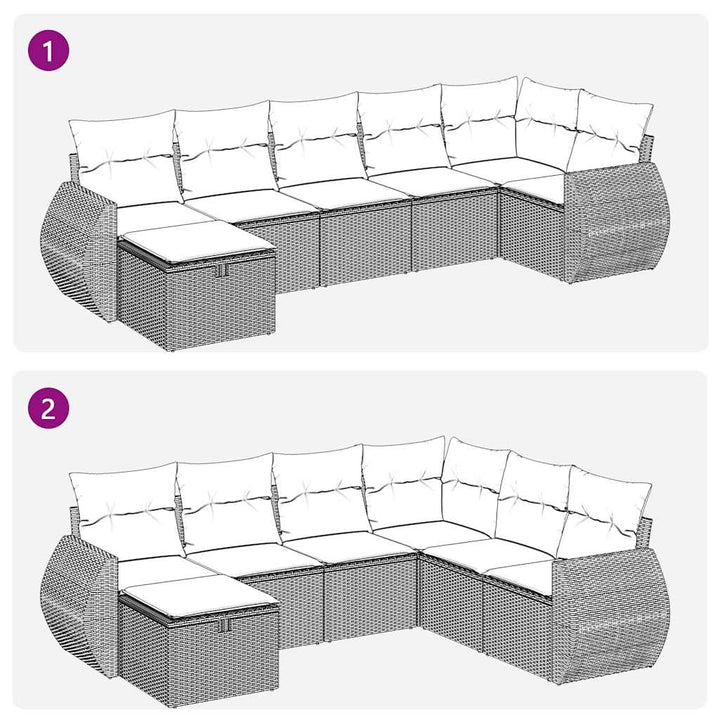 sofasæt til haven 7 dele med hynder polyrattan sort