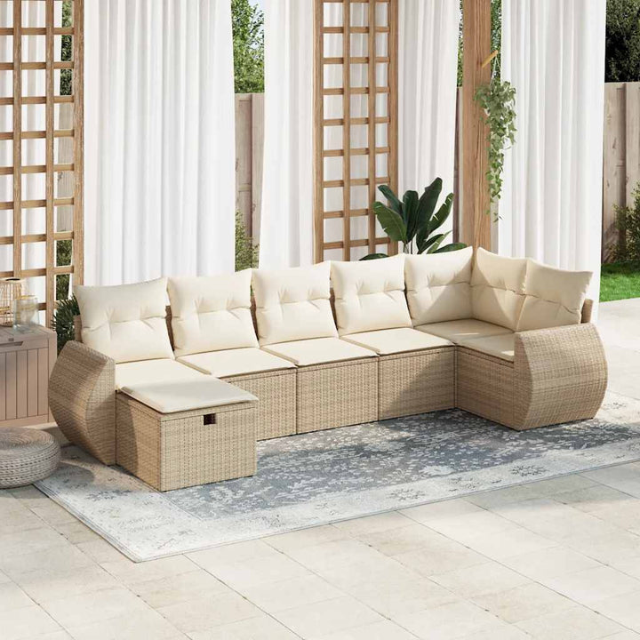 sofasæt til haven 7 dele med hynder polyrattan beige
