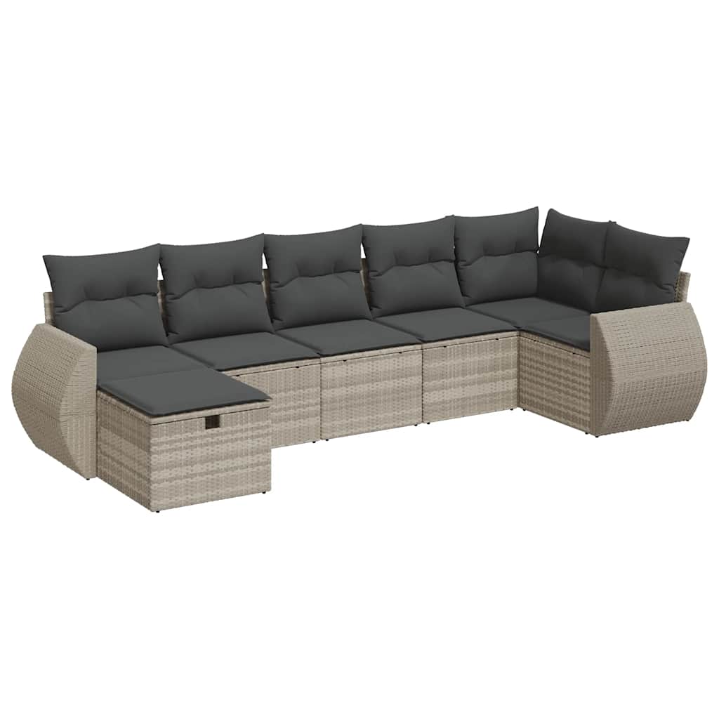 sofasæt til haven 7 dele med hynder polyrattan lysegrå
