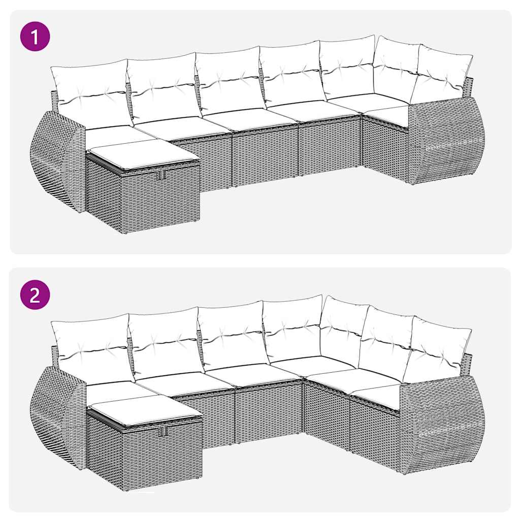 sofasæt til haven 7 dele med hynder polyrattan lysegrå
